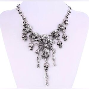 Classic Vintage Pirate Skeleton Skull Choker Necklace Pendant
